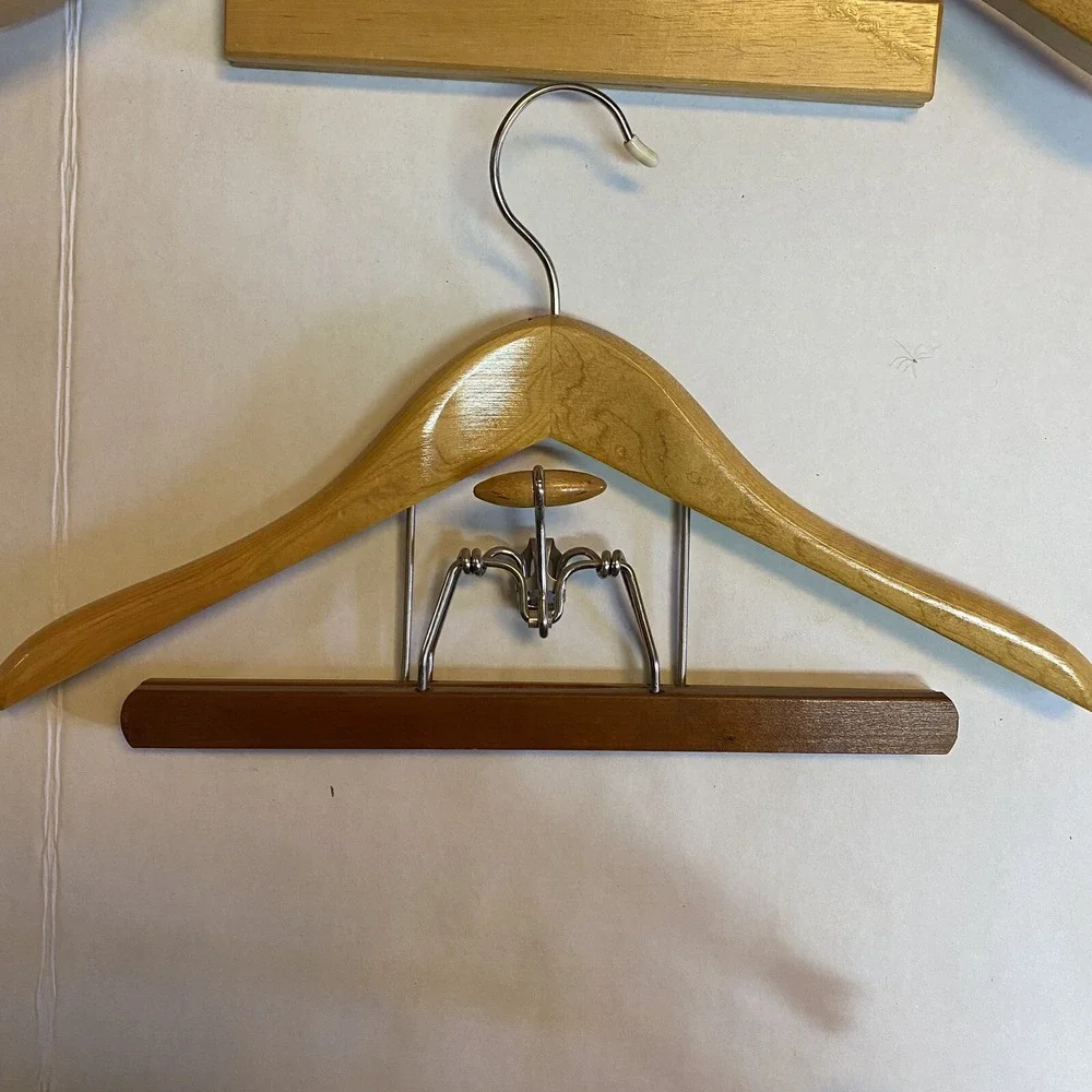 Vintage Wooden Maple Metal Suit Hangers Mid Century Modern Lot of 2